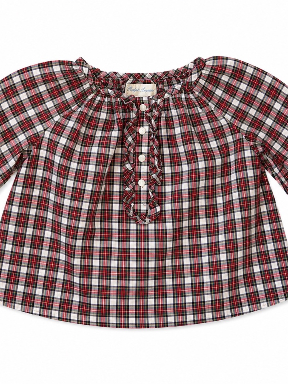 Ralph Lauren Baby 3M Red Plaid Ruffle Blouse Holiday Christmas Top
